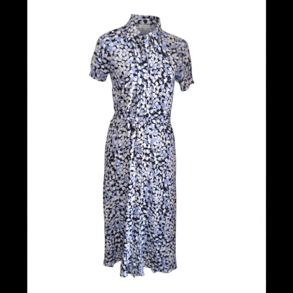 Talbots Dress Blue Black White Floral Print Viscose